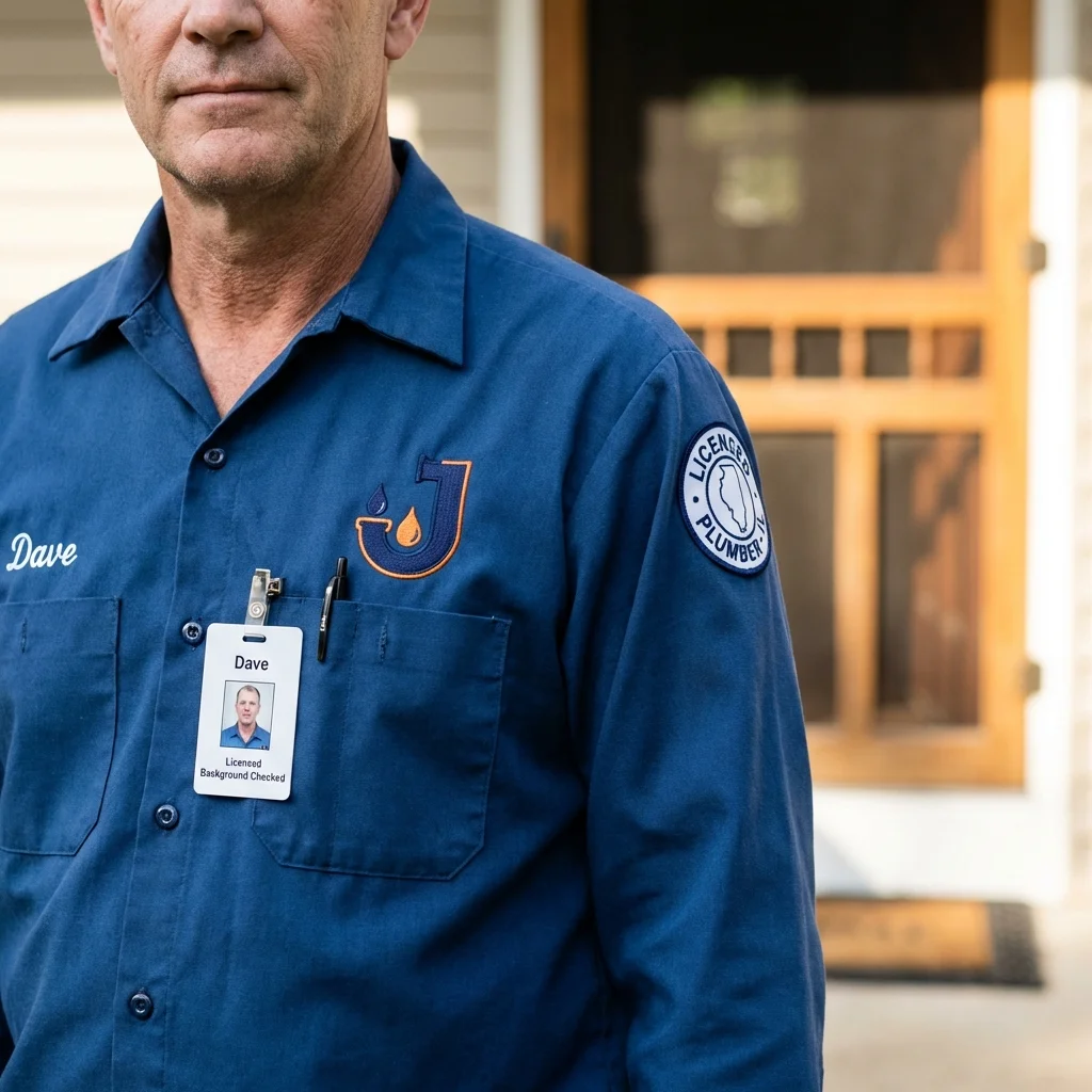 Licensed plumber showing ID badge in North Canton, OH