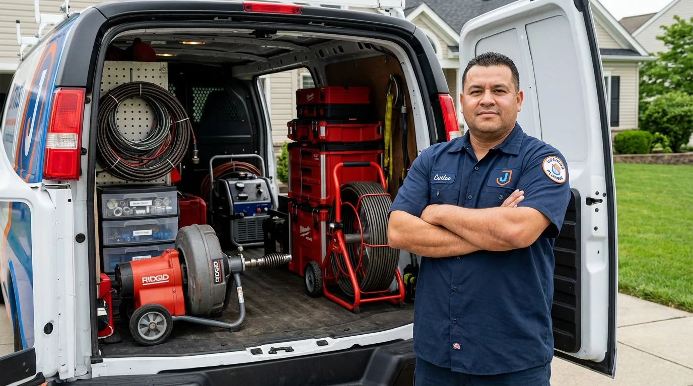 Professional drain cleaning equipment and Johns Plumbing LLC plumber in North Canton