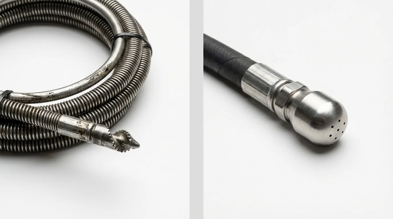 Drain snake cable and hydro jetting nozzle used for drain cleaning in North Canton, OH