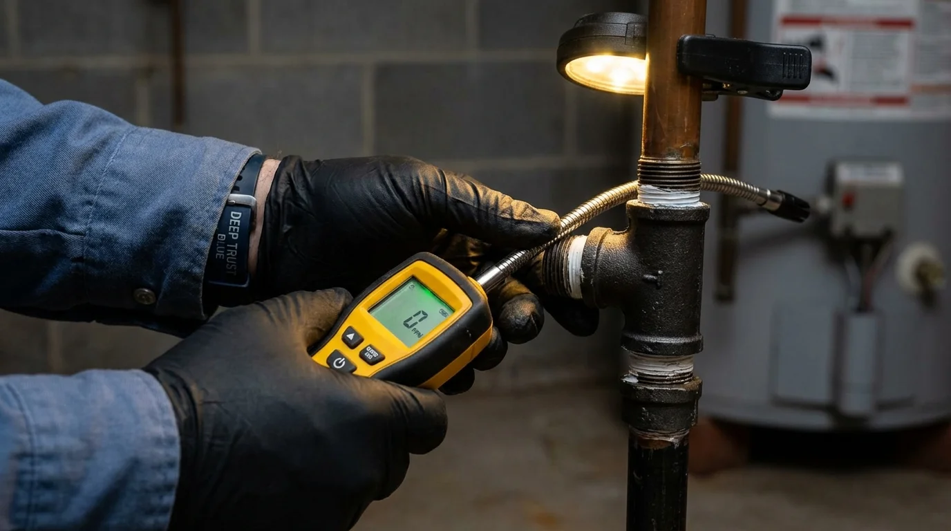 Gas leak detection with electronic sniffer by Johns Plumbing LLC in North Canton